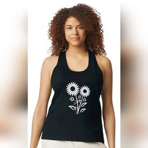 Scarlett Black Tank Top with White Floral Design